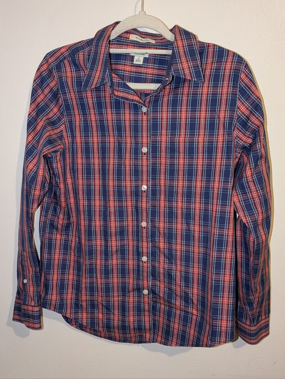 L.L. Bean Men's Plaid Button-Down Shirt - Navy & Red Size S